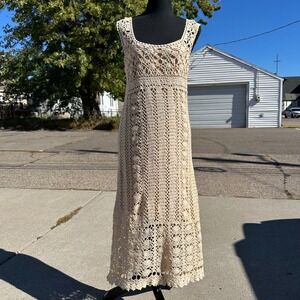 Vintage Crochet Maxi Dress Sleeveless Boho Cottagecore Moda International sz L